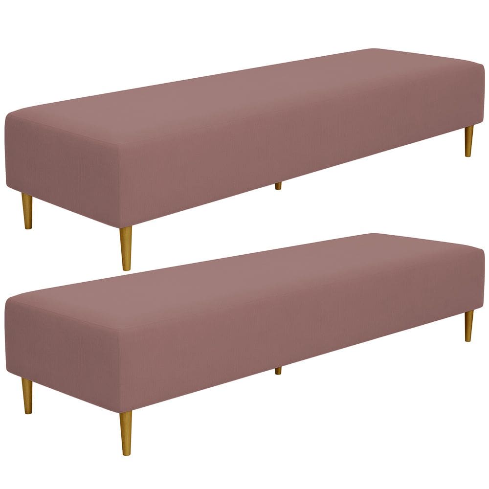Kit 02 Puffs Decorativo Sala de Estar Bali W01 Pés Palito 210x60cm Suede Rosê - Lyam Decor