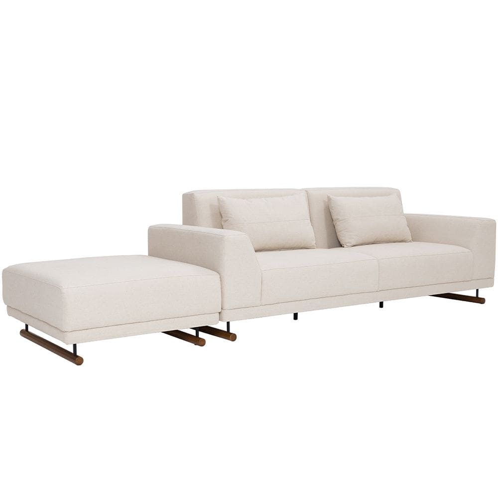 Sofá 3 Lugares Para Sala de Estar 210 cm com Puff Cayro C06 Linho Bege Claro C-370 - Lyam