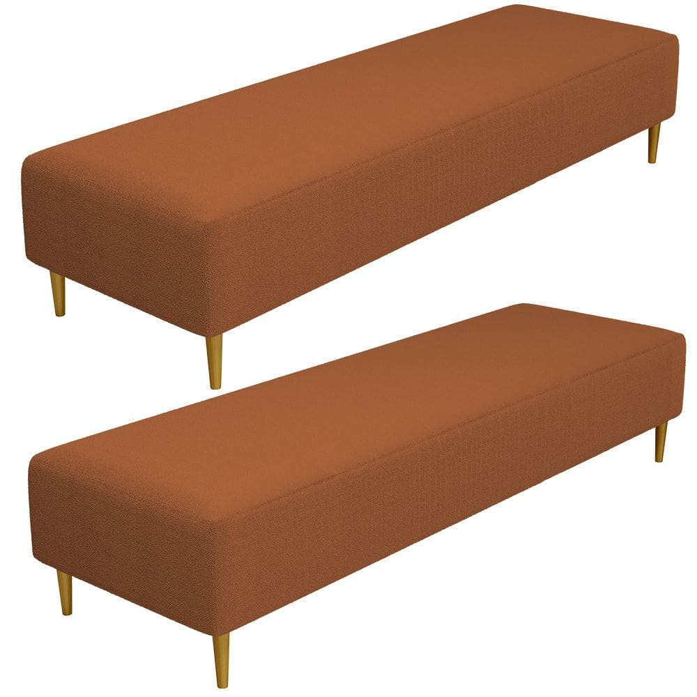 Kit 02 Puffs Decorativo Sala de Estar Bali W01 Pés Palito 190x60cm Bouclê Terracota - Lyam Decor