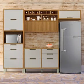 Cozinha Compacta Imperatriz 5 Portas 7 Gavetas Ripado 100% Mdf Freijó/Off White - Nesher