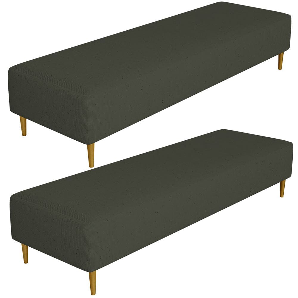 Kit 02 Puffs Decorativo Sala de Estar Bali W01 Pés Palito 190x60cm Linho Verde Musgo - Lyam Decor