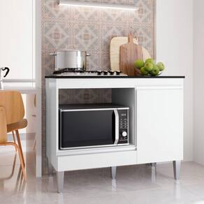 Balcão Para Cooktop Carla 1 Porta Preto - Ajl Móveis Branco