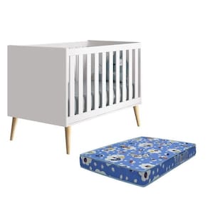 Berço Americano Theo Pés Madeira Natural Branco Fosco Com Colchão D18 - Reller Móveis Branco Fosco