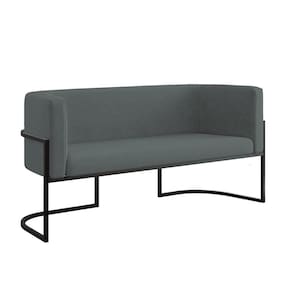 Sofá 2 Lugares Com Base De Metal Preto Reforçada Cinza