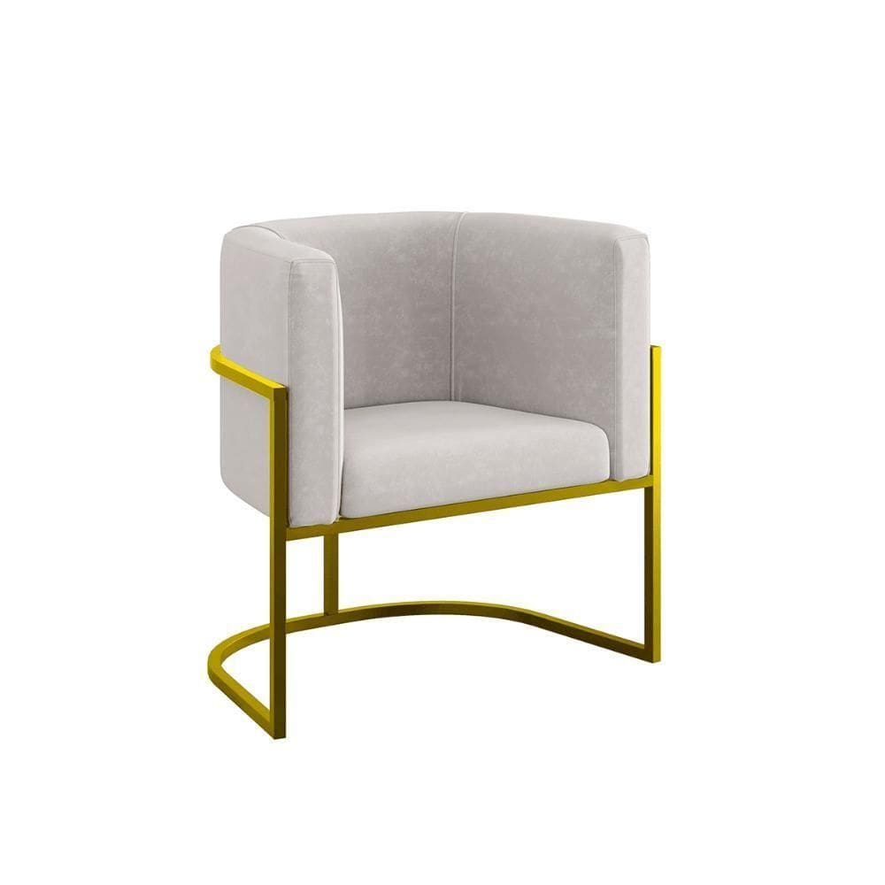 Poltrona Cadeira Decorativa Lua Recepção Base De Ferro Gold Bege