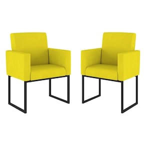Kit 02 Cadeiras Poltronas Sala Quarto Base De Ferro Preto Cor:amarelo