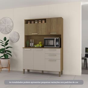 Cozinha Compacta 5 Portas E 2 Gavetas Com Tampo Luciane Móveis Carvalho Avelã Cinnamon