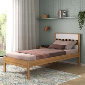 Cama De Solteiro Para Colchão 88 X 188 Cm Multimóveis Amêndoa Branco