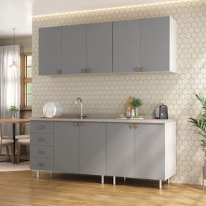 Cozinha Compacta 4 Peças 100% Mdf Bp 2 Balcões 2 Aereos Maranello Branco/Urbi