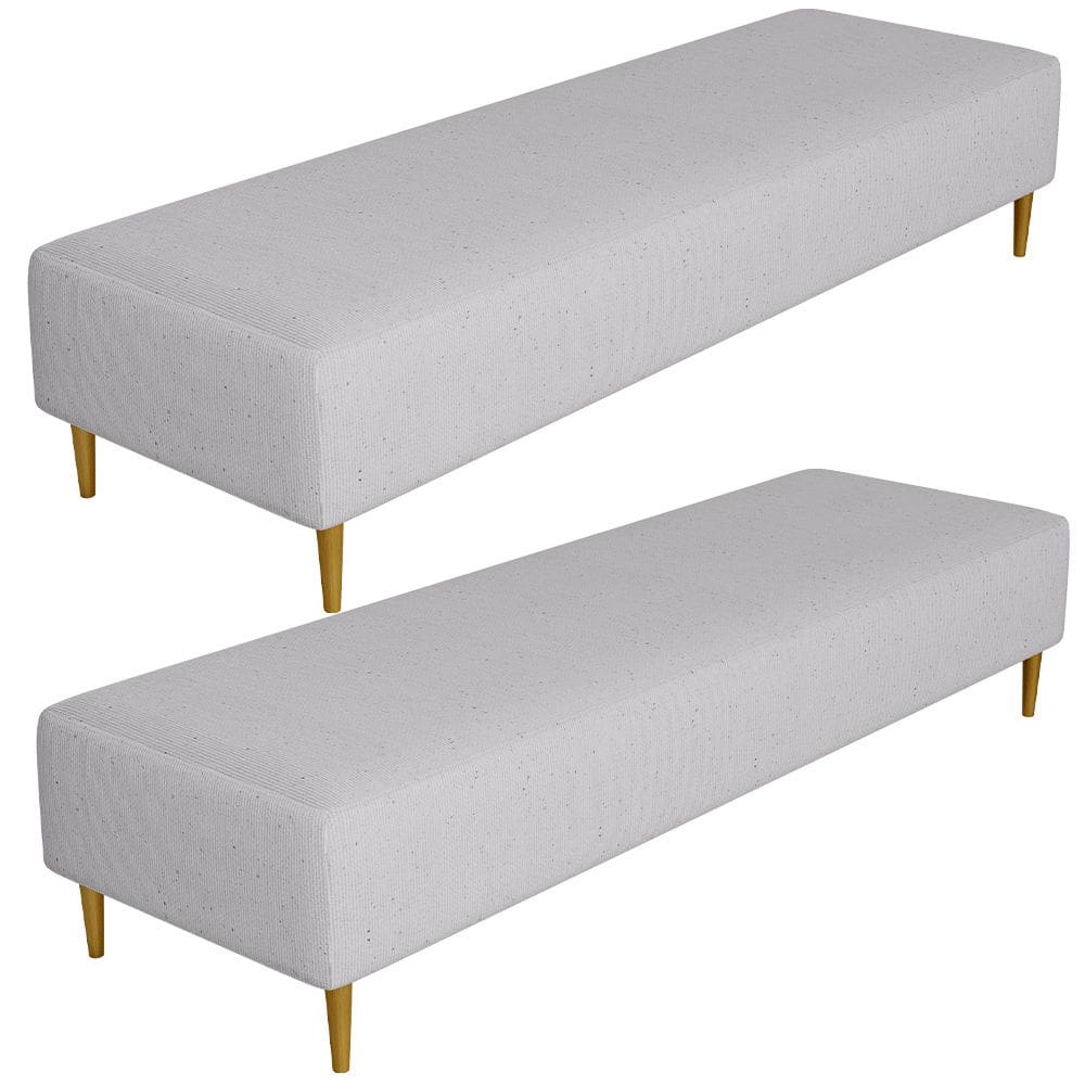 Kit 02 Puffs Decorativo Sala de Estar Bali W01 Pés Palito 190x60cm Linho Bege Escuro - Lyam Decor