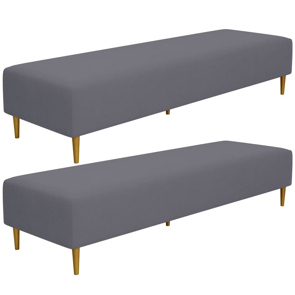 Kit 02 Puffs Decorativo Sala de Estar Bali W01 Pés Palito 190x60cm Suede Cinza - Lyam Decor