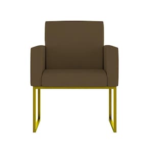 Cadeira Poltrona Com Base De Ferro Courino Dourada Reforçada Cor: Marrom
