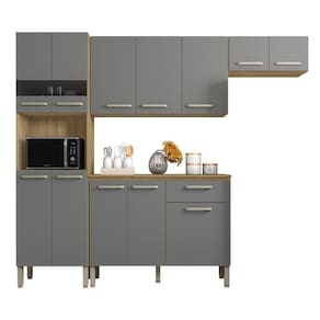 Armário De Cozinha Compacta 12 Portas 1 Gaveta Com Balcão Versalhes Freijó-gris Freijó gris