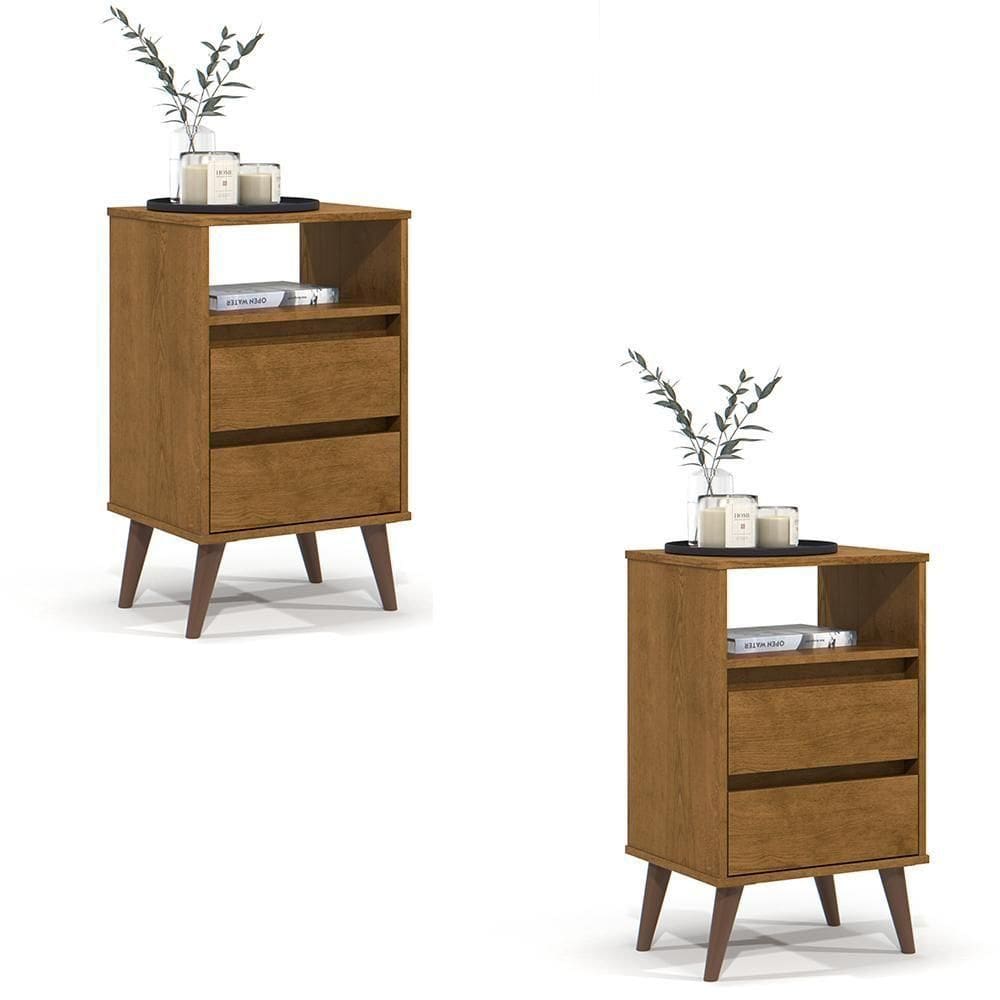 Kit 2 Mesa De Cabeceira Roma Quarto Com 2 Gavetas Freijo