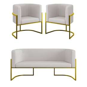 Kit Sofá 2 Lugares + 2 Poltronas Recepção Veludo Dourado Bege