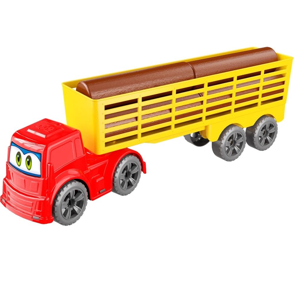 brinquedo Infantil Carreta Carga de Madeira Caminhão Vermelho