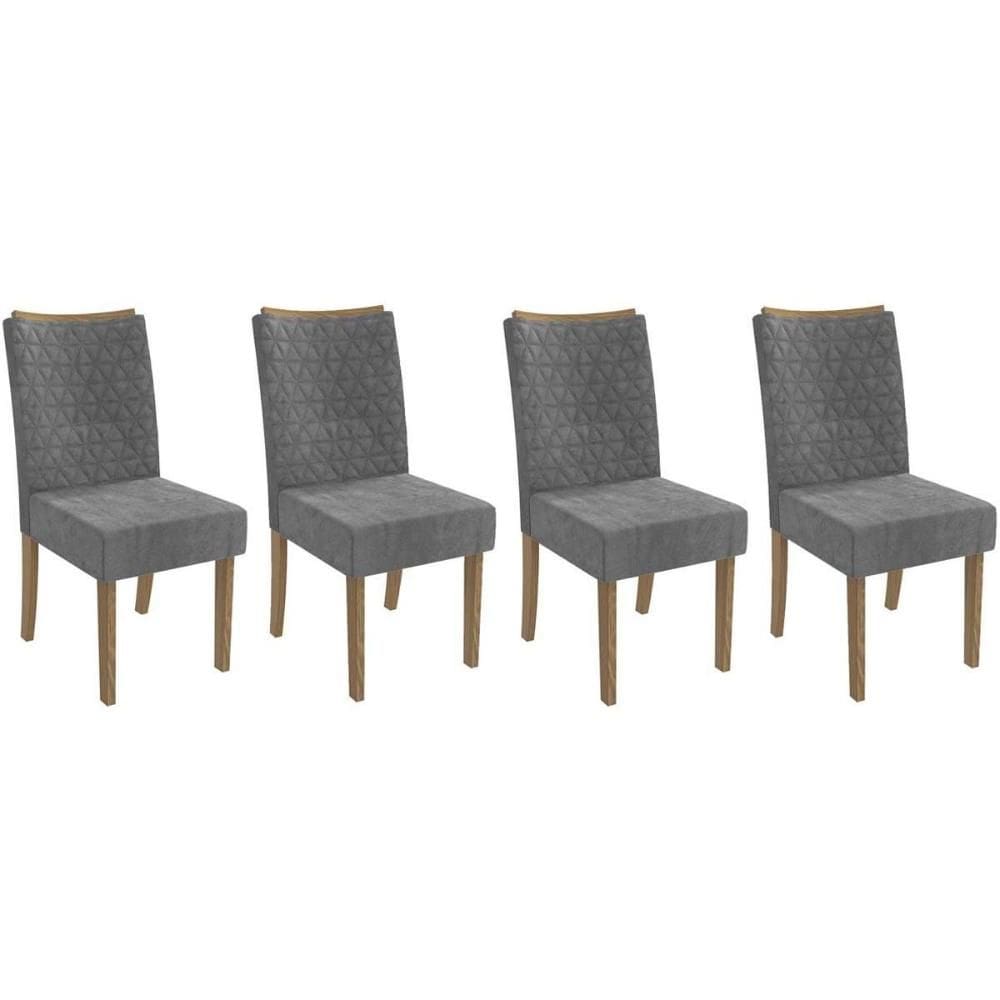 Cadeira Sala de Jantar 2CAD129NG Kit 4 Un Nogueira/Suede Cinza Titanio A050 - Kappesberg
