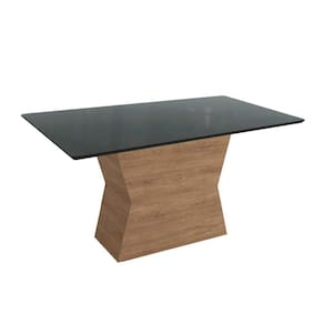 Mesa de Sala Jantar Tília c/ Tampo Madeirado c/ Vidro 90x180cm Nogueira/Preto fosco/Vidro preto - Kappesberg