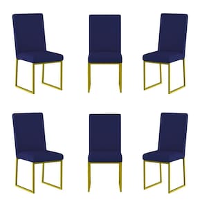 Kit 6 Cadeiras Estofadas Base De Ferro Para Mesa De Jantar Azul Marinho
