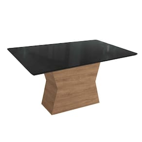 Mesa de Sala Jantar Tília c/ Tampo Madeirado c/ Vidro 90x160cm Nogueira/Preto fosco/Vidro preto - Kappesberg