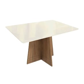 Mesa de Sala Jantar Lótus c/ Tampo Madeirado c/ Vidro 80x120cm Nogueira/Off White/Vidro Off White - Kappesberg