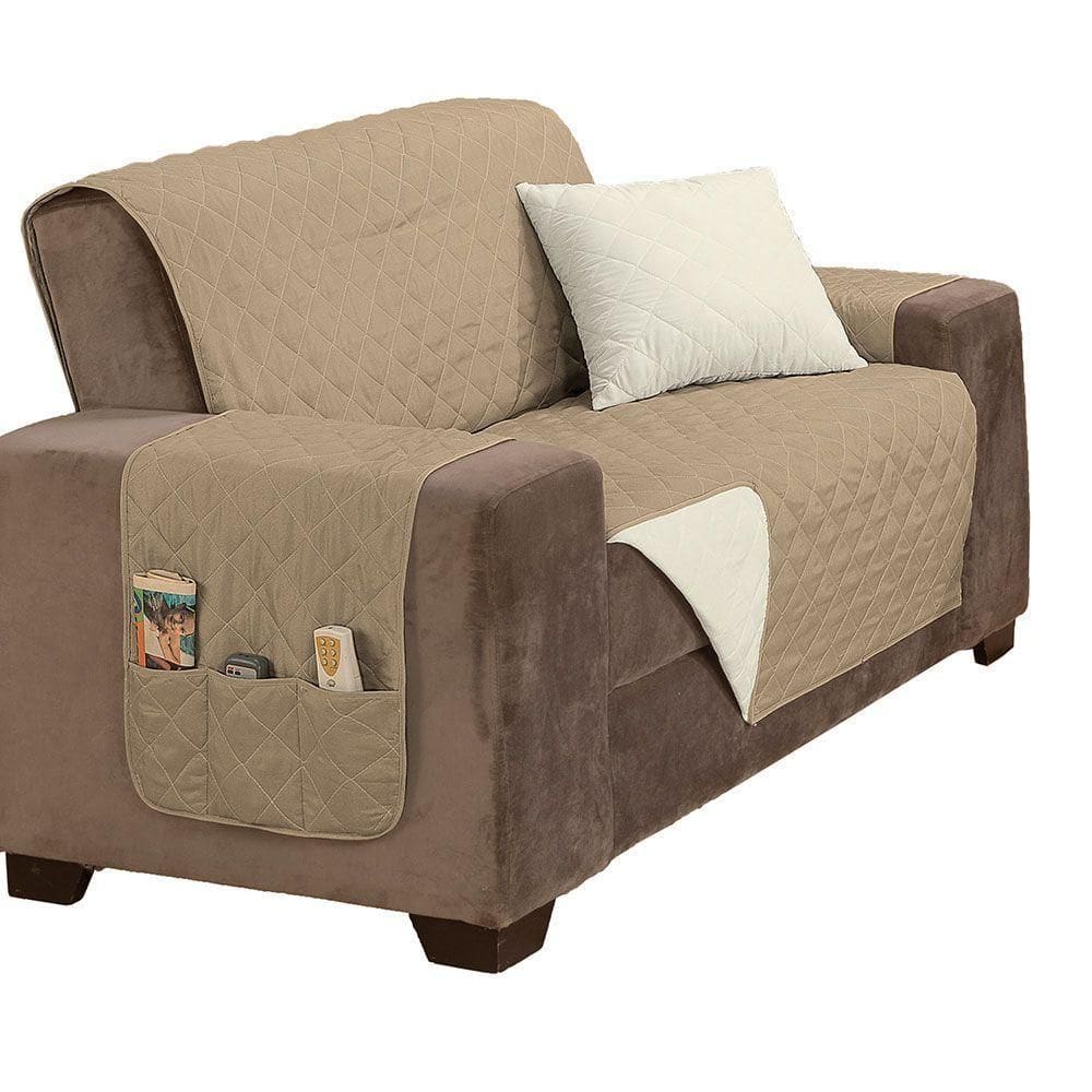 Protetor De Sofá Padrão 2 Lugares Manu 100% Poliéster Cor:cáquipalha