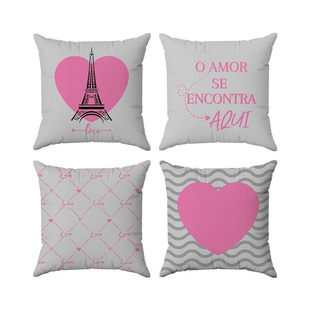 Kit Capas Almofadas Decorativas Love Paris 45x45 - Id Decor Cor Cinza Claro