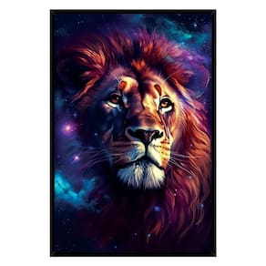 Quadro Decorativo Leão Judá Estrelas Universo Cx Alta 40x60 Título Moldura Preta