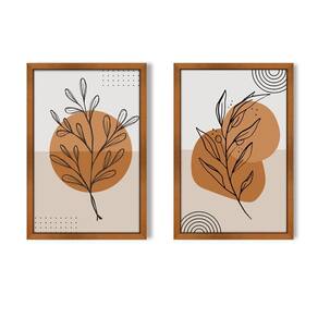 Quadro Decorativo Caixa Alta 2 Un 40X60 Folhas Minimalistas Título Moldura Ocre