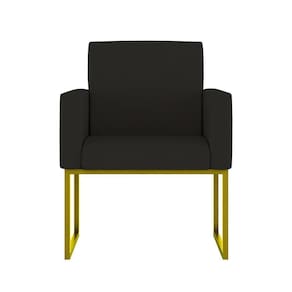 Cadeira Poltrona Moderna Com Base De Ferro Dourado Reforçada Cor: Preto
