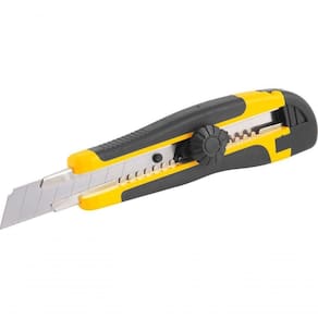 Estilete Largo 18Mm Corpo Plástico Com Guia Metálica Botão P
