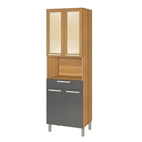 Paneleiro Burguesa Premium 4 Portas 1 Gaveta com Vidro 100% Mdf Amadeirado Freijó/Grafite - Nesher