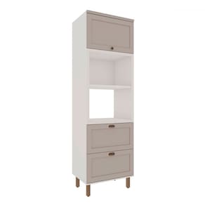 Torre Quente Iluminata 100% Mdf 2 Prateleiras 1 Gaveta e 2 Portas Provençais Branco/Marrom Claro - Genialflex