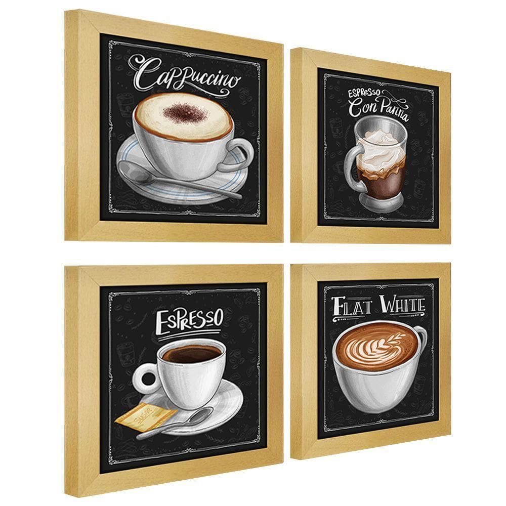 Quadro Decorativo Café Expresso Padaria 20X20Cm 4 Un Marfim