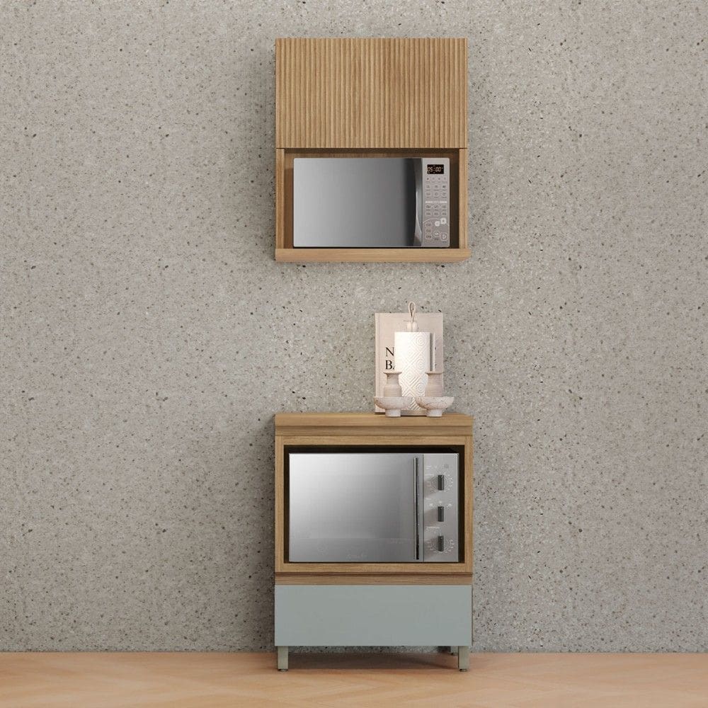 Armário de Cozinha Rainha 1 Porta 1 Gaveta Ripado 100% Mdf Natural/Verde - Nesher