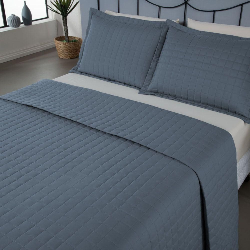 Kit Cobre Leito Colcha Unique Casal King 3 Peças Matelado Percal 300 Fios - Azul