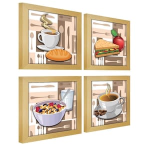 Quadro Decorativo Cozinha Café Manhã Padaria 20X20Cm Kit 4Un Titulo Moldura Marfim