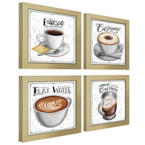 Quadro Decorativo Café Expresso Padaria Cozinha 12X12Cm 2 Título Moldura Marfim Listrado