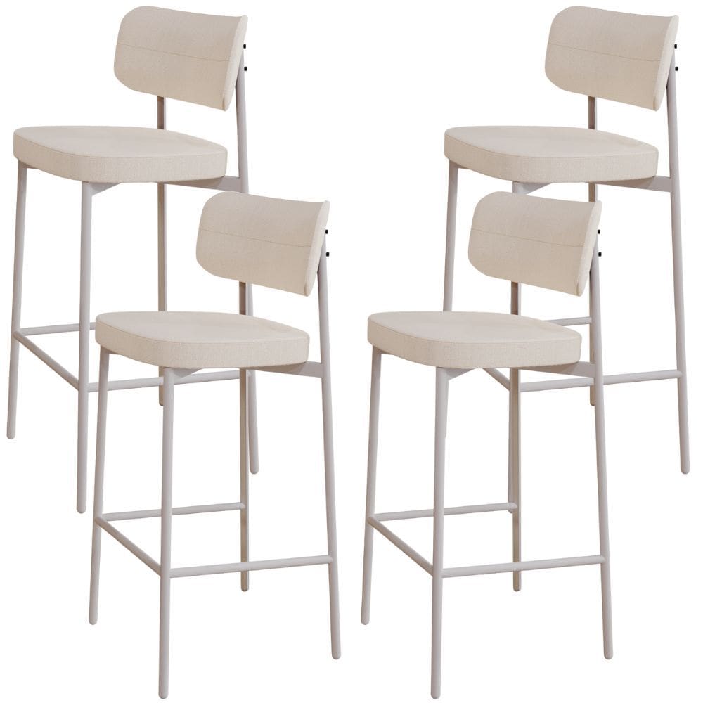 Kit 04 Banquetas Alta Bar Cozinha Sala De Jantar Aço Branco Kaira C01 Linho Palha - Lyam Decor