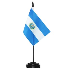 Conjunto de bandeiras de mesa Anley El Salvador Deluxe 15 x 10 cm com poste