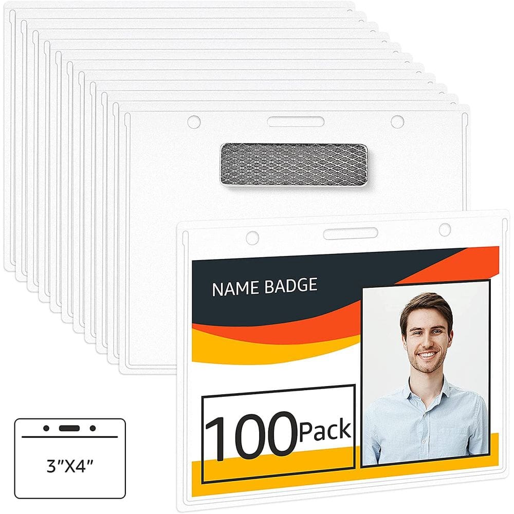 Porta-crachá magnético Amazon Basics, pacote com 100 transparentes
