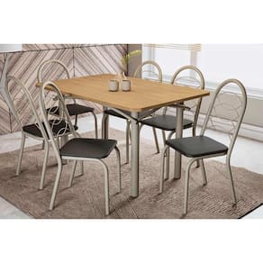 Sala de Jantar Completa Elba Tampo Madeirado 90x136cm e 6 Cadeiras Holanda Niquel/Nogueira - Preto - Kappesberg