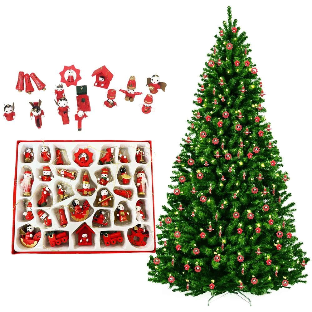 Enfeites de Natal 30 peças Arvore de Natal Fim de Ano Madeira Bonecos Sala Casa Ornamentação Festas Decoração Natalino