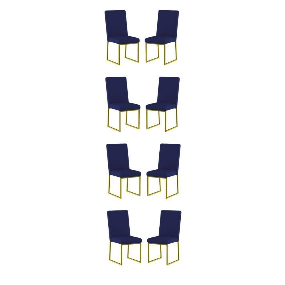 Kit 8 Cadeiras Estofadas Base De Ferro Para Mesa De Jantar Azul Marinho
