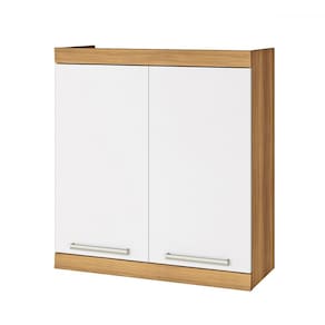 Armário Aéreo Cozinha 80 Cm Burguesa Premium 2 Portas 100% Mdf Amadeirado Freijó/Branco - Nesher