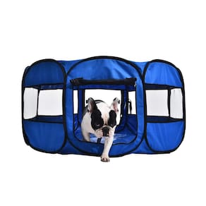 Cercadinho para cães Amazon Basics dobrável octogonal 114 cm azul