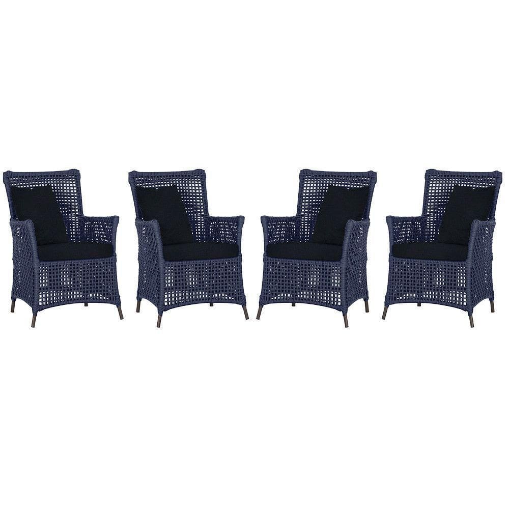 4 Poltronas Igapó Alumínio Pintura Marrom Corda Náutica E12 Azul