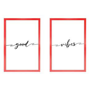 Kit 2 Quadros Decorativos Casal Frases Good Vibes 40X60Cm Titulo Moldura Vermelha