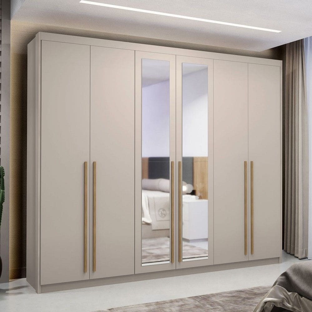 Guarda-Roupa Casal Alfa Magestic 6 Portas 6 Gavetas 100% Mdf com Espelho Marrom Claro - Pnr Móveis
