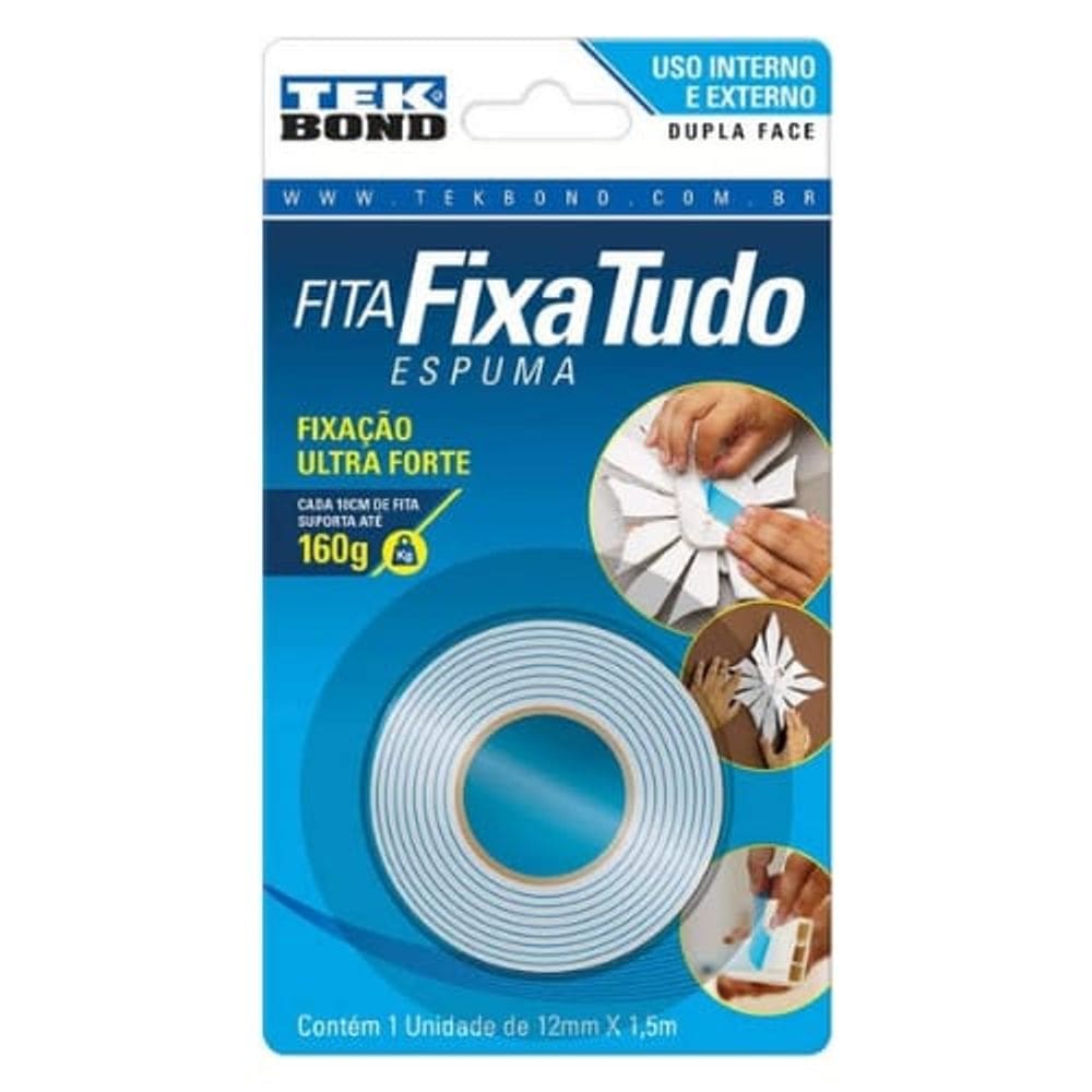 Fita Dupla Face Fixa Tudo Espuma Tekbond 12Mmx1,5M